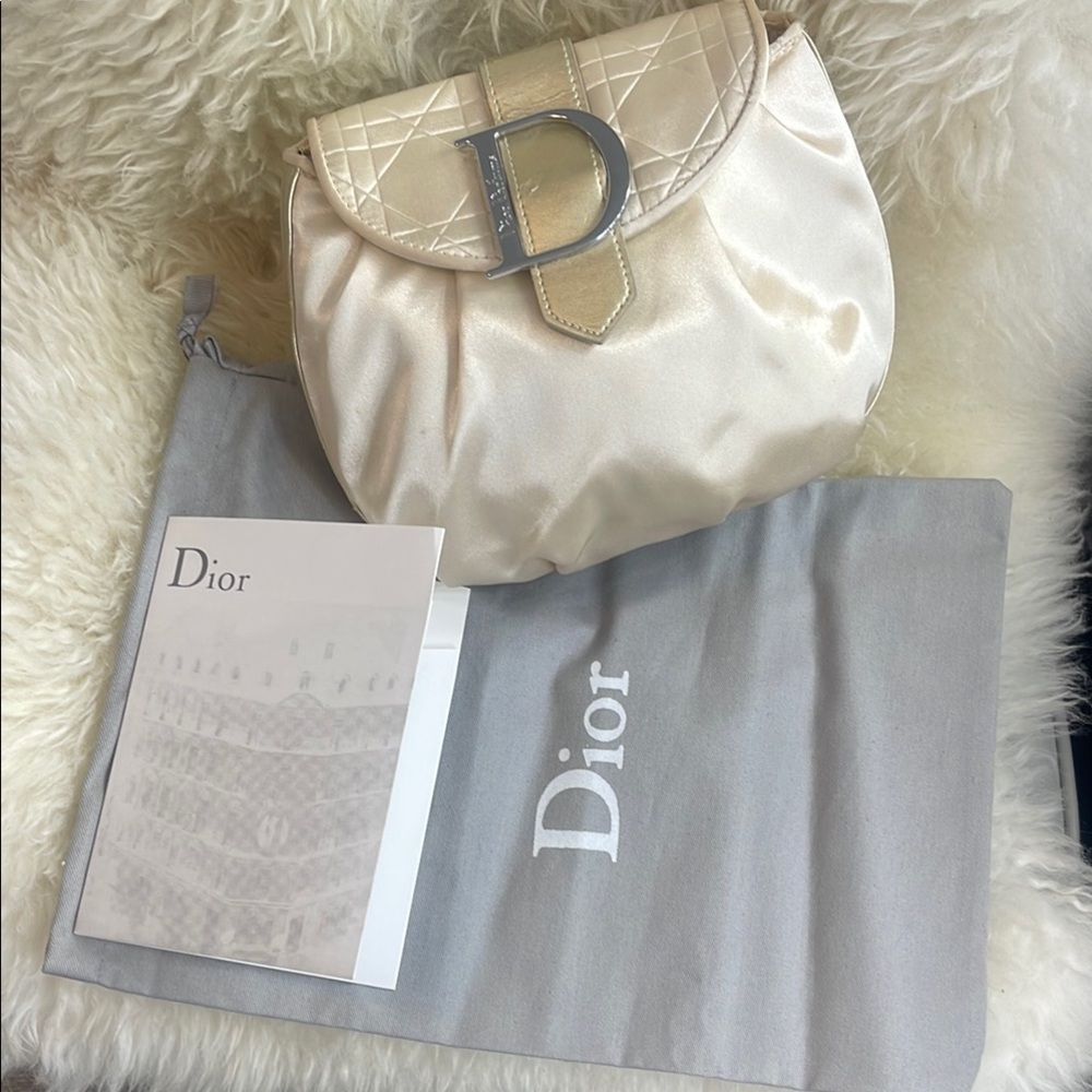 Dior Cream makeup Bag with Elegant Silver Detail